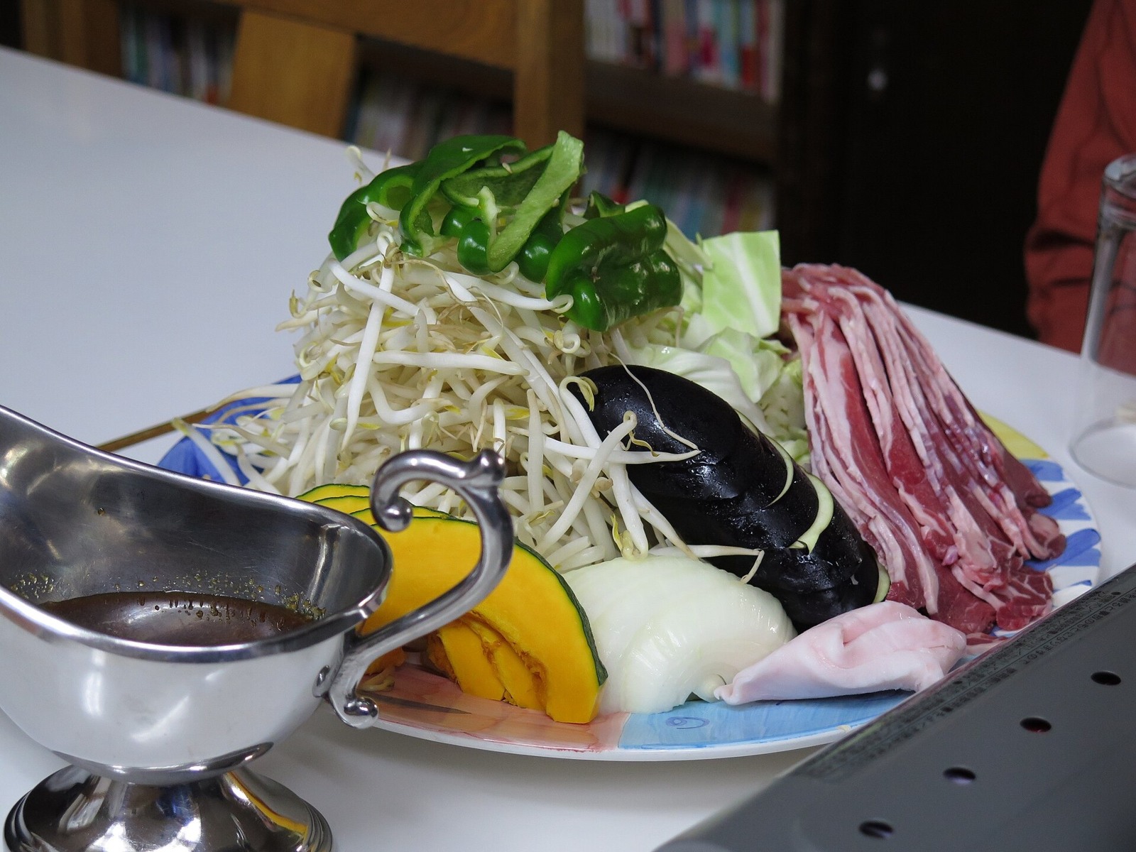 Meat and vegetables prepared for a jingisukan meal.