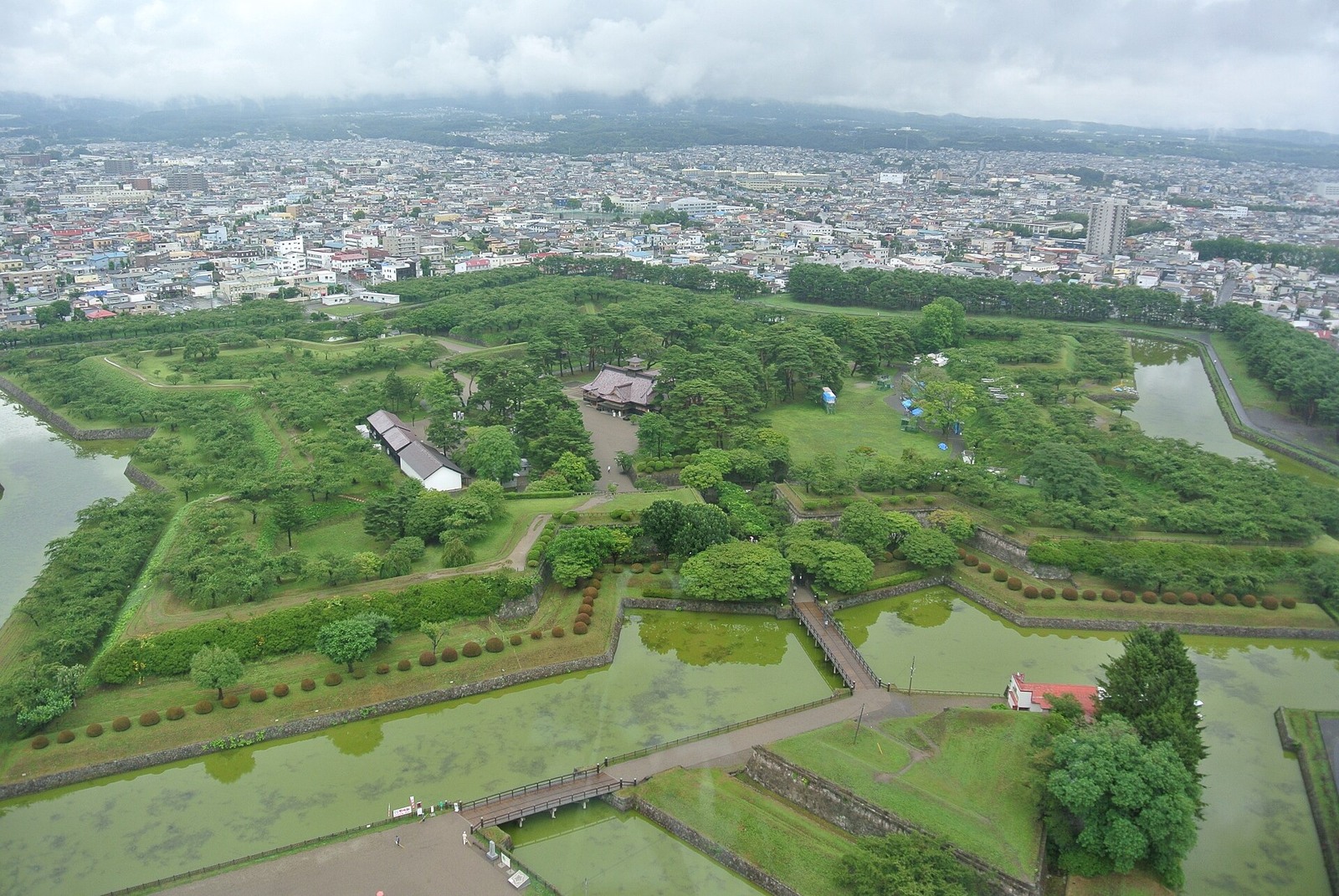 Goryokaku’s star-shaped moat and earthworks, seen from the tower.