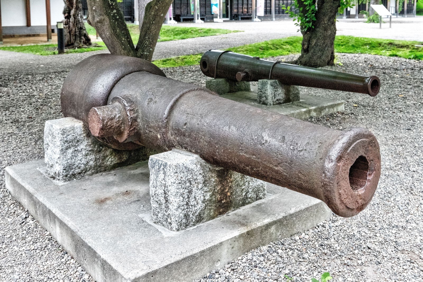 Historic cannon displayed at Goryokaku Park.