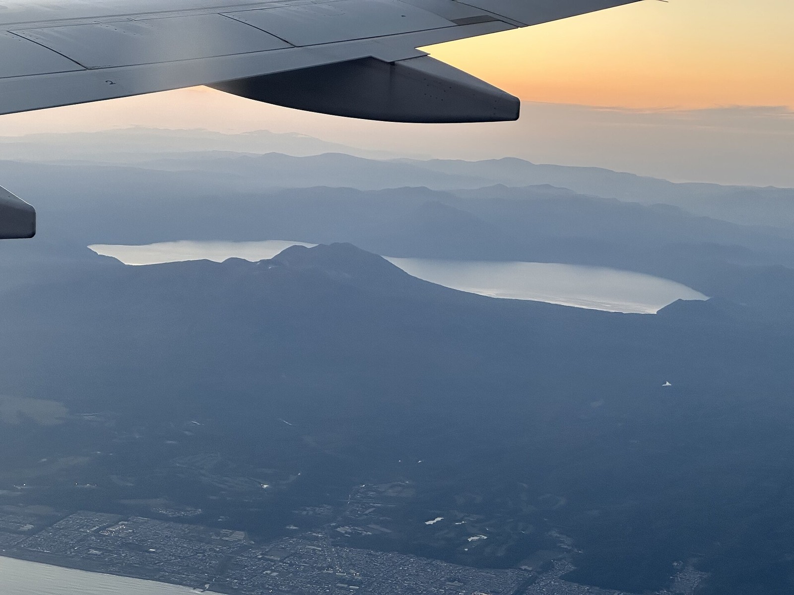 Lake Shikotsu seen from an aircraft in September.