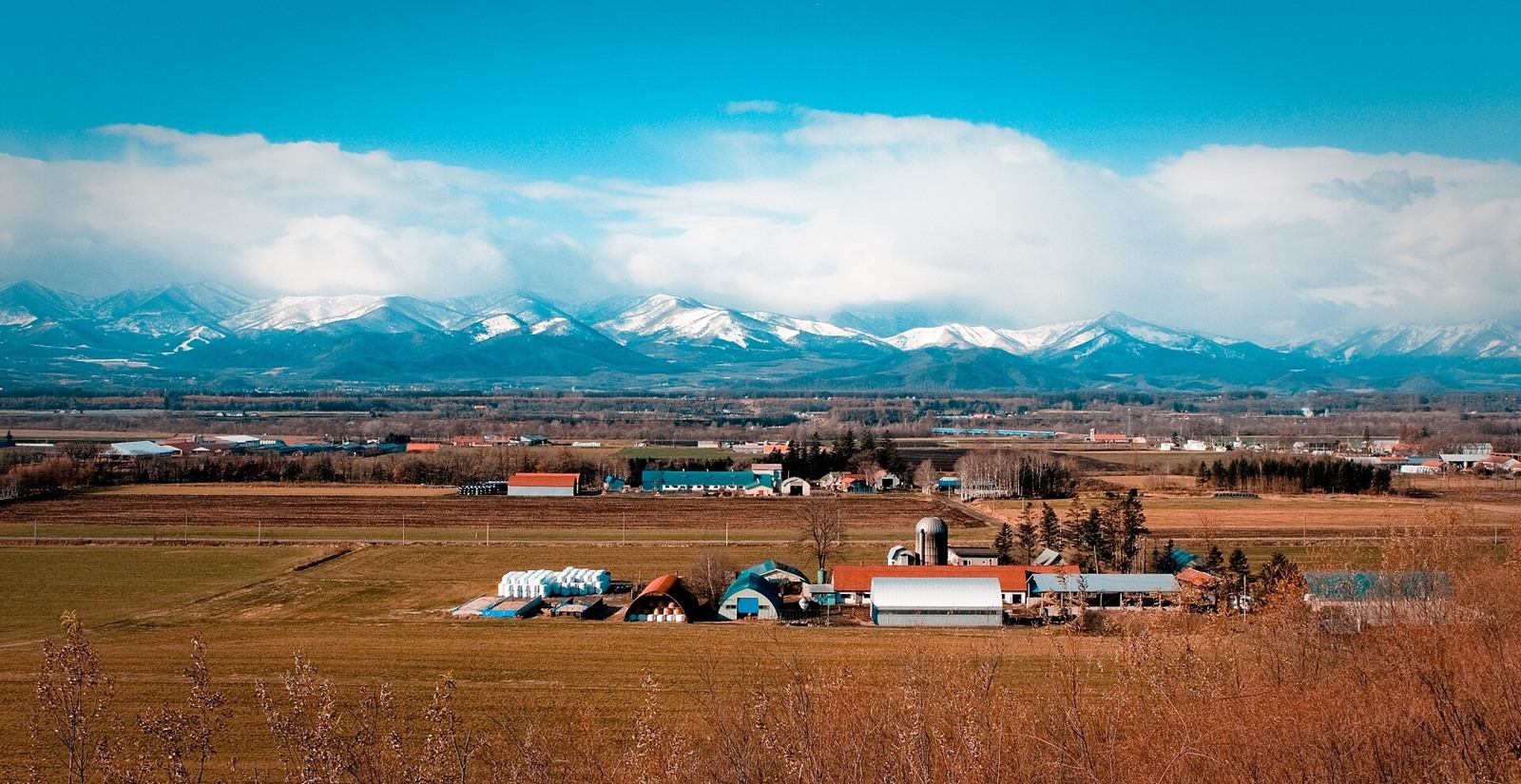 Farmland and mountains viewed from Shimizu in Tokachi.