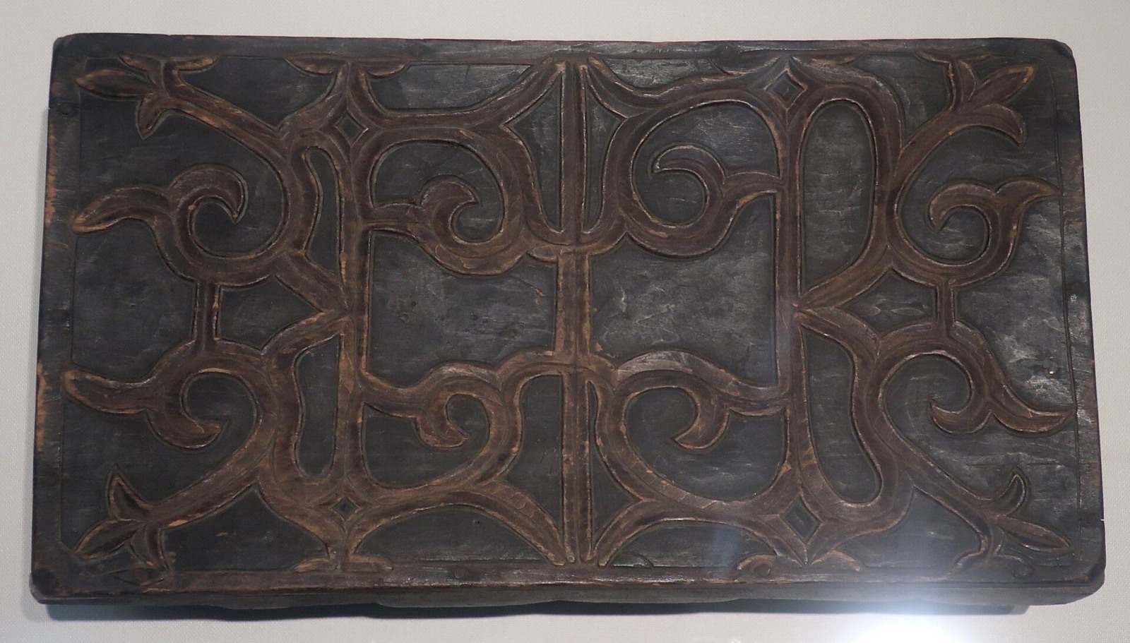 An Ainu box displayed at the National Ainu Museum.