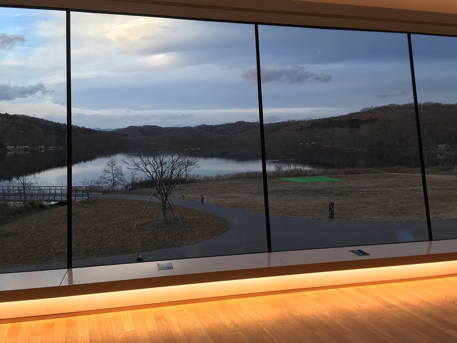 Lake Poroto seen from inside the National Ainu Museum.