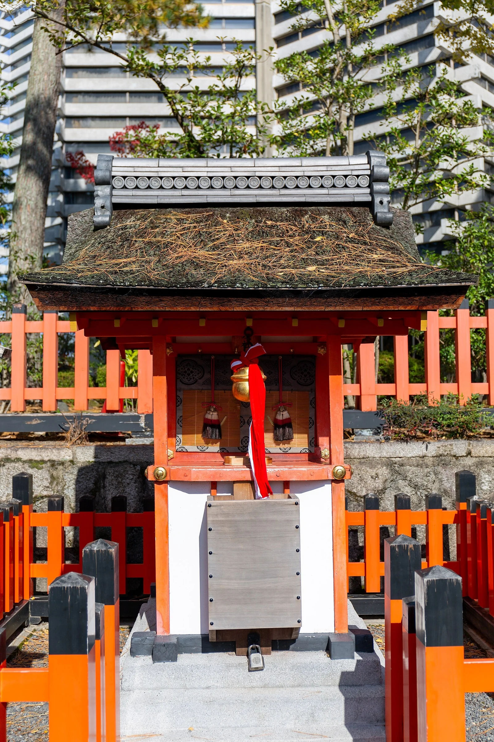 A small shrine building among the torii.