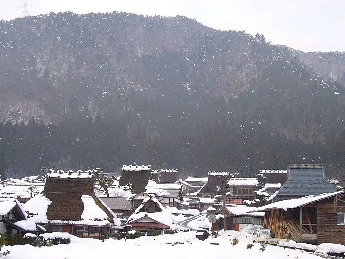 Snow covers the village roofs in December 2005.