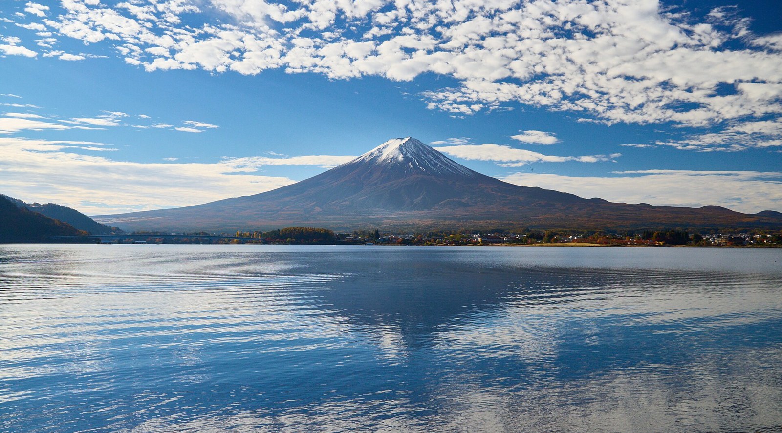 Mount Fuji seen across Lake Kawaguchiko during autumn.