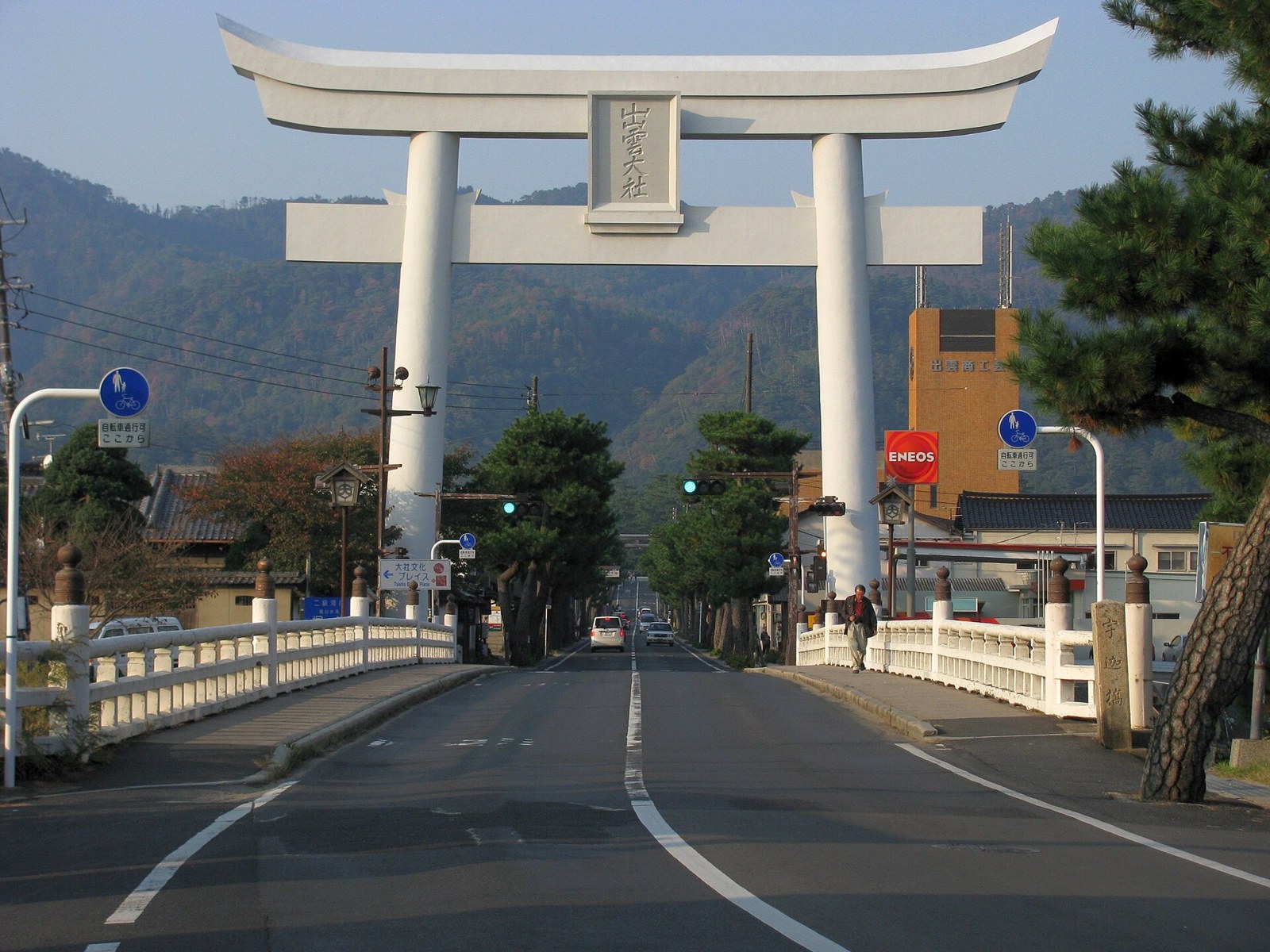 The large torii viewed from the approach road.