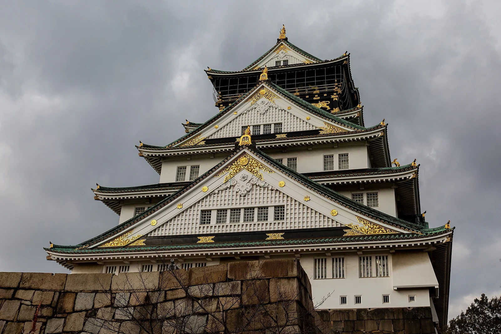 Looking up at the reconstructed main tower in winter.