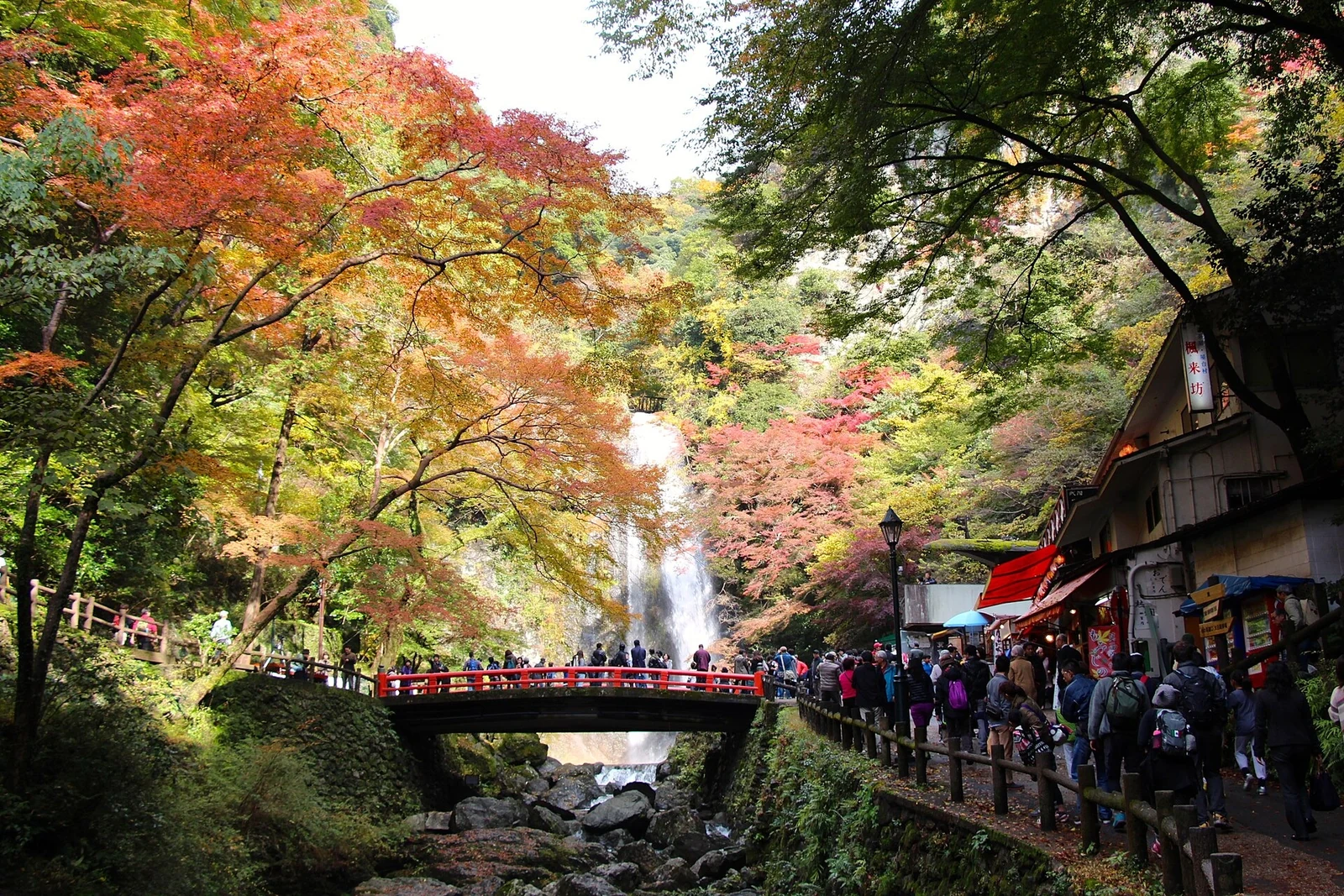 Autumn foliage, a bridge and the waterfall in November 2012.