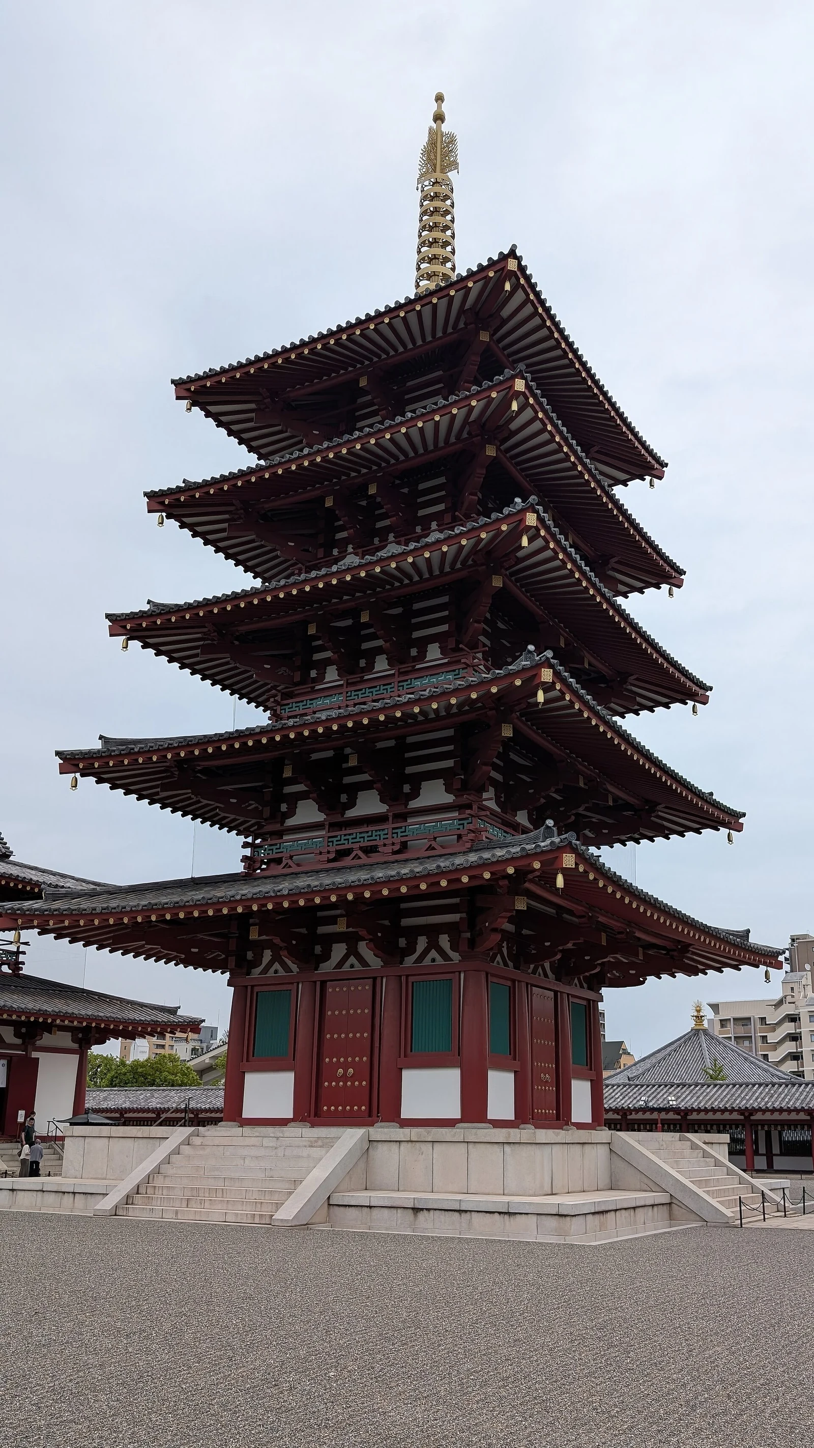 Looking up at the five-storey pagoda.