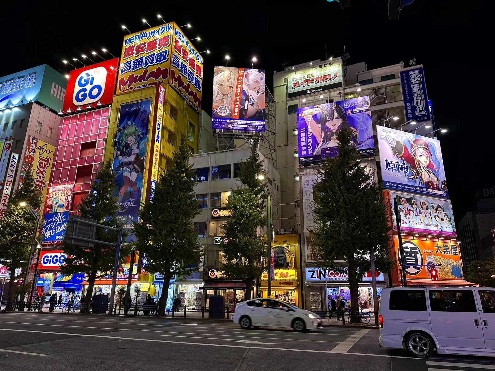 Akihabara's electric-town streets illuminated at night.