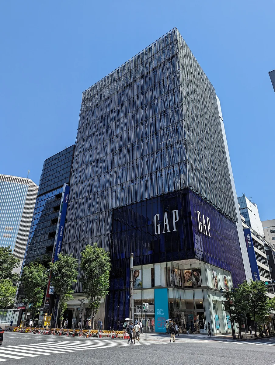 The Hulic Ginza Sukiyabashi Building, one example of modern architecture around Ginza.