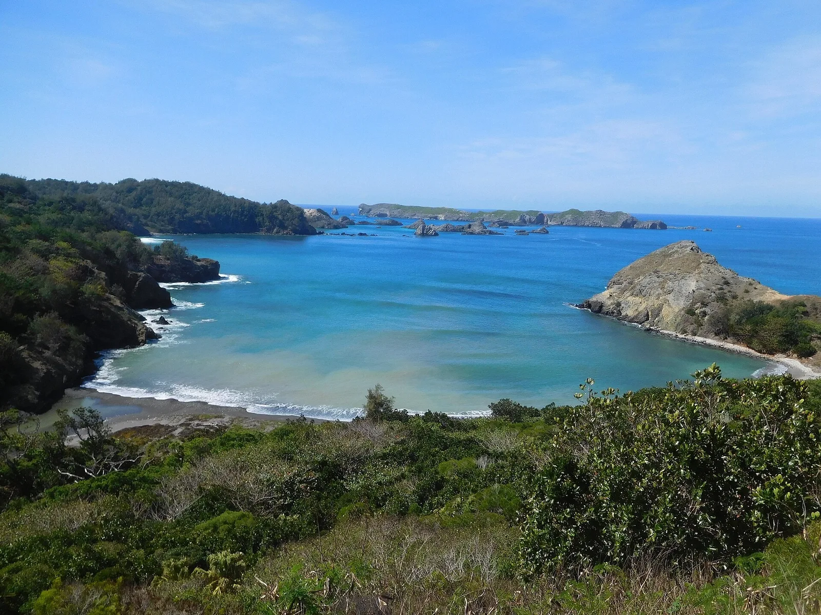 Buta Beach and the coastline seen from Nakayama Pass on Chichijima.