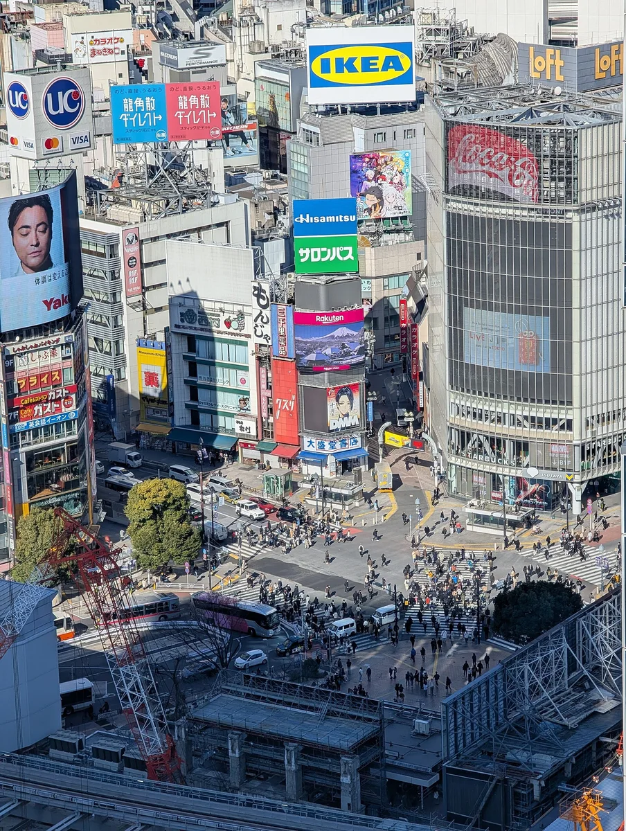 Shibuya Scramble Crossing seen from Shibuya Stream in January 2025.