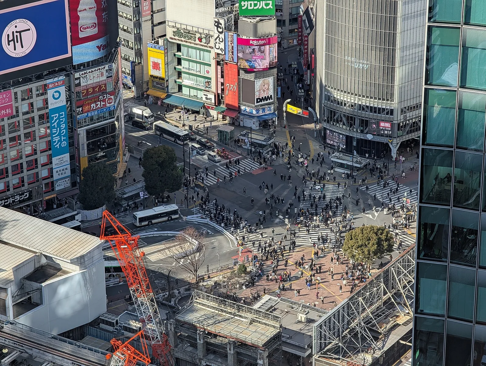An elevated view of Shibuya Scramble Crossing in February 2025.