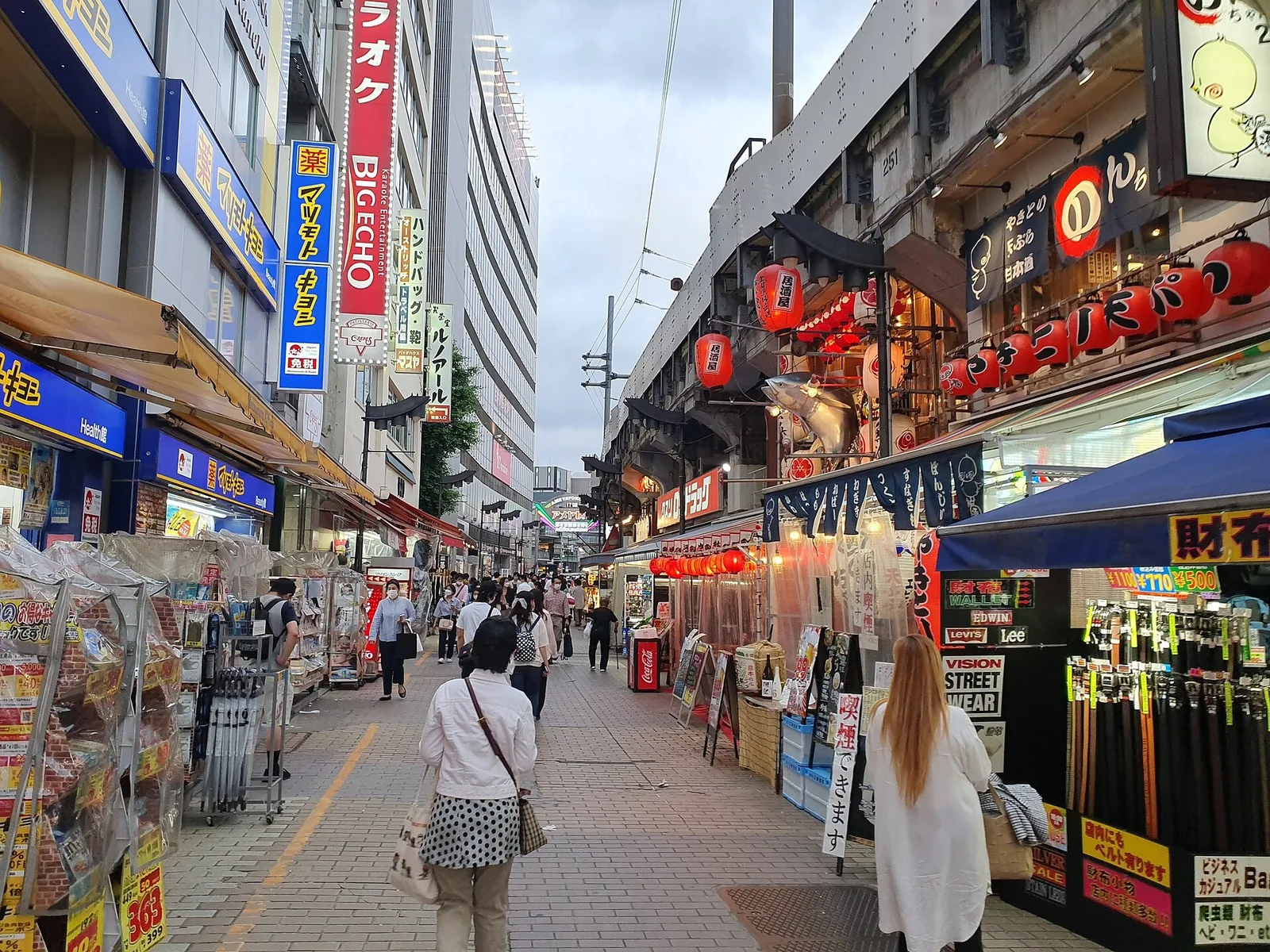 Shops line the lanes of Ameyoko near Ueno Station.